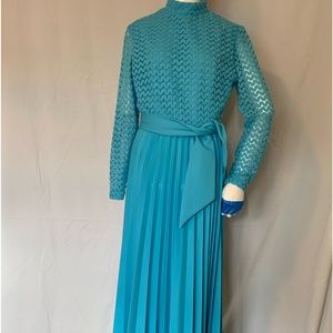 VINTAGE 60s or 70s light blue long, plated gown